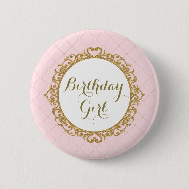Pink Gold Royal Princess Birthday Girl Round Badge 2 Inch Round Button (Front)