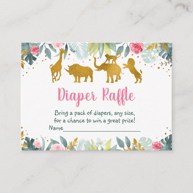Pink Gold Safari Wild One Baby Diaper Raffle Enclosure Card (Front)
