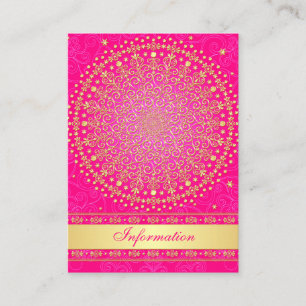 Pink, Gold Scrolls, Stars Wedding Enclosure Card