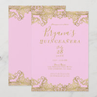 Pink & Gold Shine Lace Elegant Quinceañera  