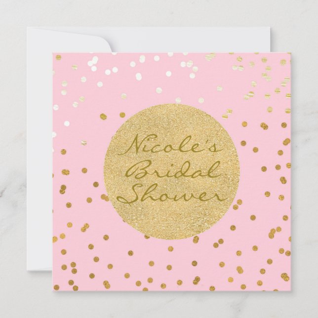 Pink & Gold Shiny Confetti Dots Modern Chic Invitation (Front)