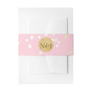 Pink & Gold Shiny Confetti Dots Modern Invitation Belly Band
