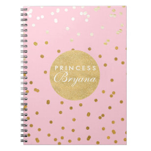 Pink & Gold Shiny Confetti Dots Modern Notebook