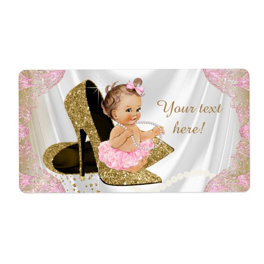 Pink Gold Shoe Baby Shower Water Bottle Labels