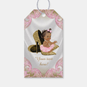 Pink Gold Shoe Ethnic Girl Baby Shower Gift Tags