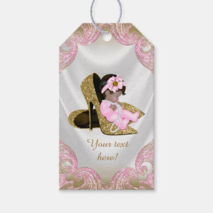 Pink Gold Shoe Ethnic Girl Baby Shower Gift Tags