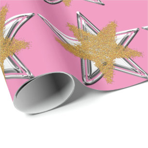 Pink Gold silver Star Wrapping Paper