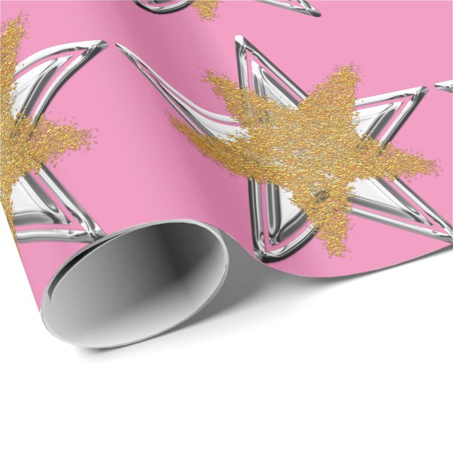 Pink Gold silver Star Wrapping Paper (Roll Corner)