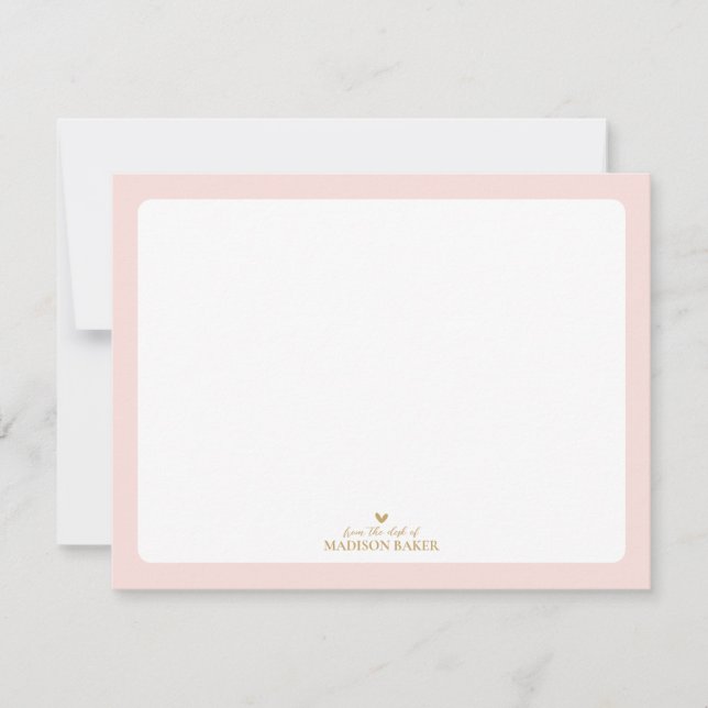 Pink & Gold | Simple Heart Personalized Stationery Card (Front)