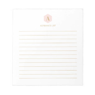 Pink & Gold Simple Modern Monogram Personalized Notepad
