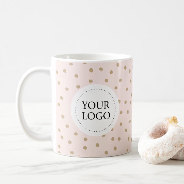 Pink & Gold Simple Pattern Business Logo Custom Coffee Mug (With Donut)