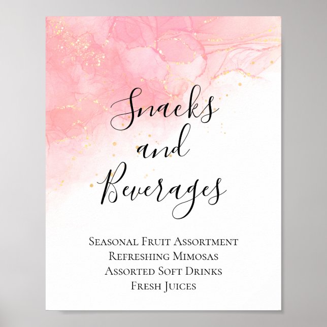 Pink Gold Snacks and Drinks Baby Shower Sign (Front)