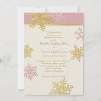 Pink Gold Snowflake Hiver Mariage Invitation
