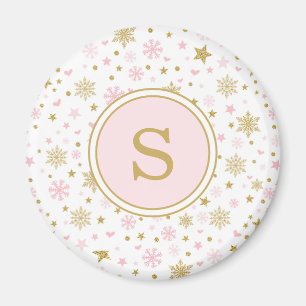 Pink Gold Snowflake Winter Onederland Party Favour Magnet