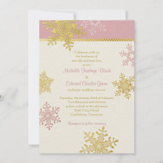 Pink Gold Snowflake Winter Wedding Invitation