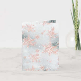 Pink Gold Snowflakes Snowy Winter Ice Holiday Card