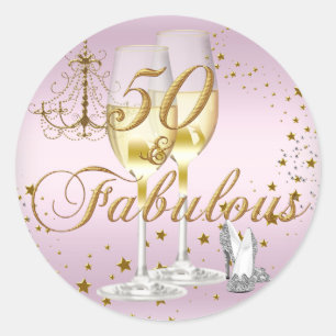 Pink Gold Sparkle 50 & Fabulous Birthday Sticker