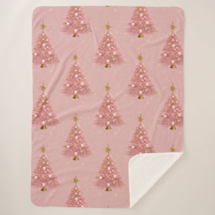 Pink Gold Sparkle Christmas Tree Sherpa Blanket
