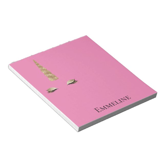 Pink Gold Sparkle Glam Unicorn personalized  Notepad (Angled)