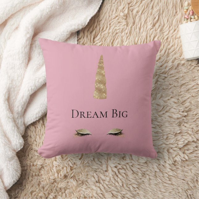 Pink Gold Sparkle Glam Unicorn  Throw Pillow (Blanket)
