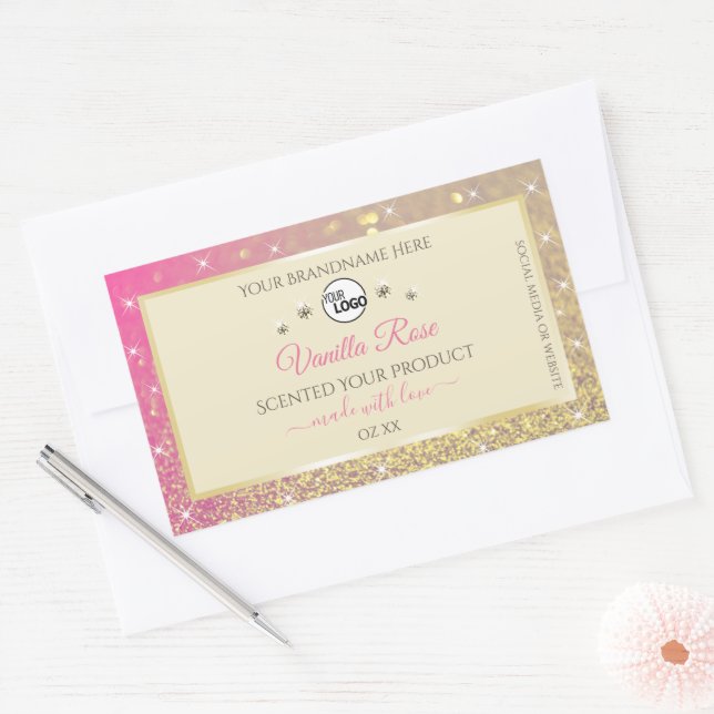 Pink Gold Sparkle Glitter Cream Product Label Logo (Envelope)
