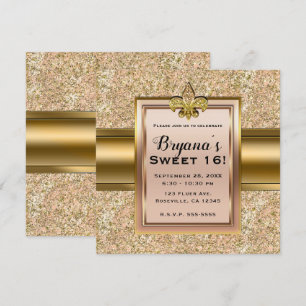 Pink & Gold Sparkle Glittery Fleur de lis Party Invitation