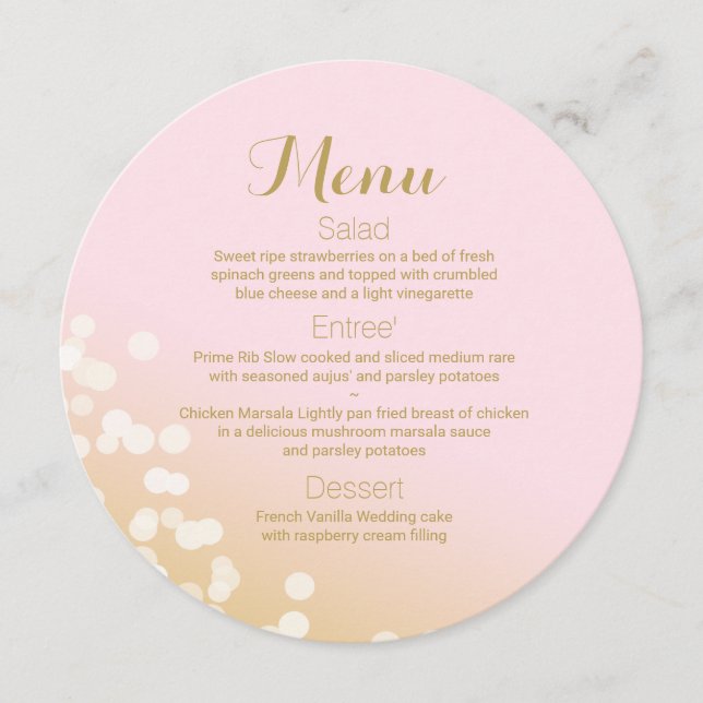 Pink Gold Sparkour Round Menu ffe3ea (Devant)