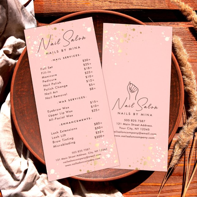 Pink Gold Specks Nail Salon Price List Rack Card (Creator Uploaded)