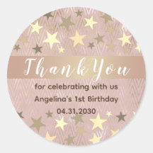 Pink Gold Stars 1st Birthday Thank You