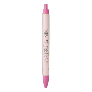 Pink Gold Stars Black Ink Pen