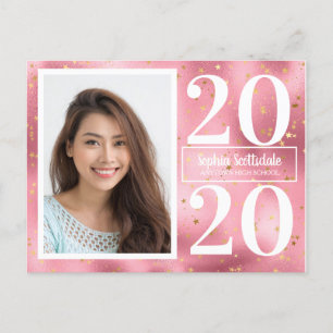 Pink Gold Stars Photo Graduation Faire-part