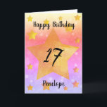 Pink Gold Stars Watercolor 17th Birthday Card<br><div class="desc">A pretty watercolor 17th birthday card that features an array of yellow gold stars on the front with a pretty array of colours on the background. Please see all photos. This personalized 17th birthday card for daughter,  granddaughter,  sister and more would make a wonderful card keepsake for her.</div>