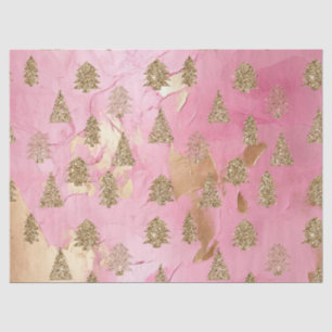 Pink Gold Streaks Glitter Glam Christmas Trees Tissue Paper