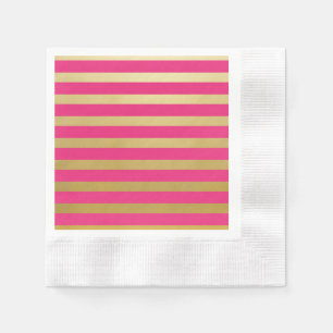 Pink Gold Stripe II Beverage Napkins