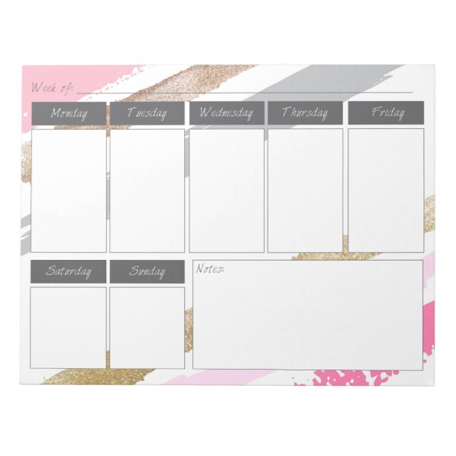 Pink & Gold Striped Paint Weekly Pattern Notepad (Front)