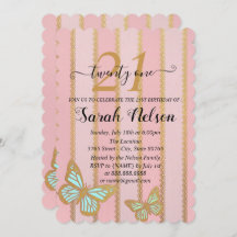  Pink Gold Stripes and Buterfly