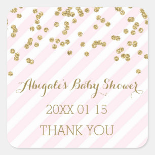 Pink Gold Stripes Baby Shower Favour Sticker