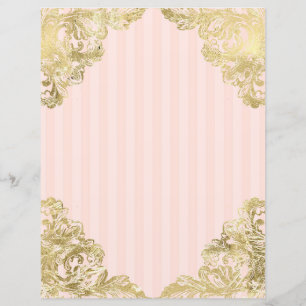 Pink Gold Stripes Ornate Frame Scrapbook Paper