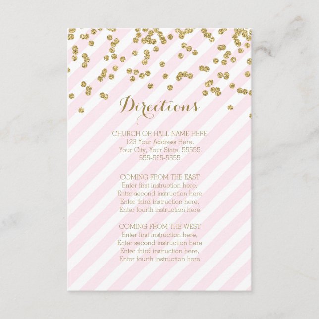 Pink Gold Stripes Wedding Direction Cards (Front)
