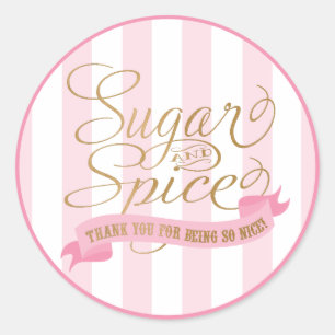 Pink Gold Sugar and Spice Round Stickers