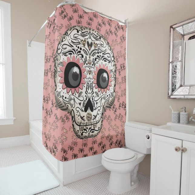 Pink & Gold Sugar Skull & Cute Whimsical Hearts (In Situ)