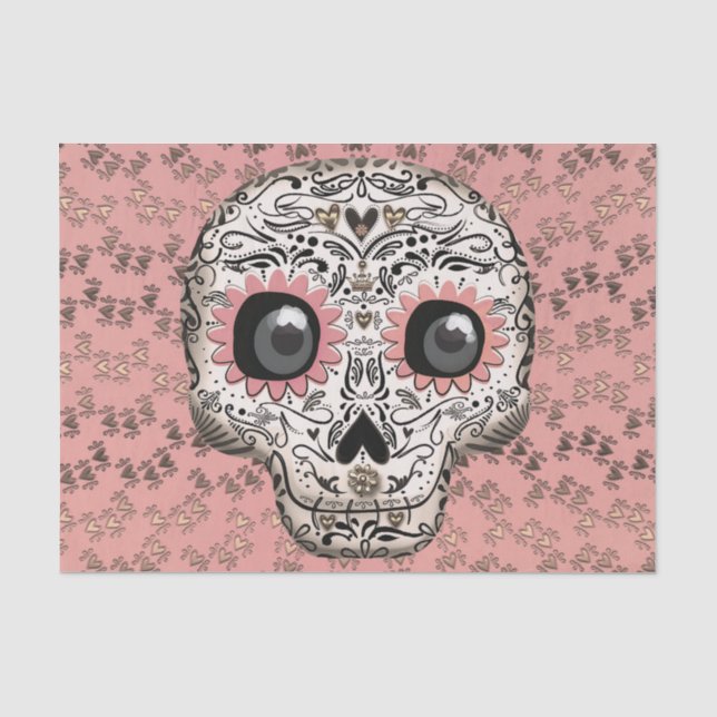 Pink & Gold Sugar Skull Whimsical Cute Party Tissue Paper (Front)