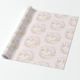 Pink Gold Swan Princess Baby Shower Birthday Party Wrapping Paper