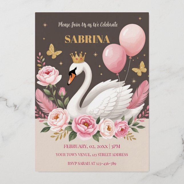 Pink Gold Swan Princess Balloon Birthday Party (Front)