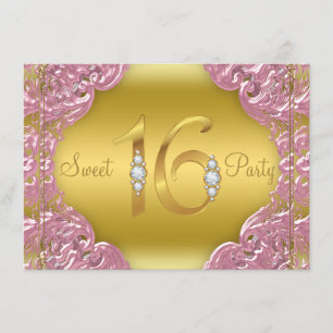 Pink Gold Sweet 16 Party Invitation
