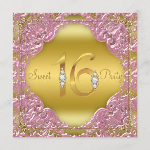 Pink Gold Swirl Fancy Sweet 16 Party Invitation