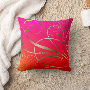 Pink Gold Swirls Flourishes  Throw Pillow