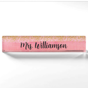  Pink Gold Teacher Educator Professional  Nameplate