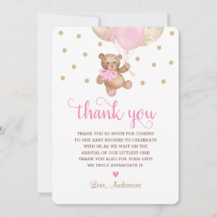 Pink Gold Teddy Bear Beary Much Baby Shower Thank You Card