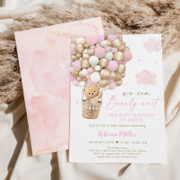 Pink Gold Teddy Bear Hot Air Balloon Baby Shower